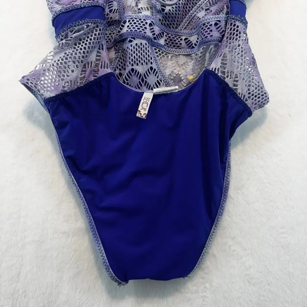 BECCA by Rebecca Up‎ In The Clouds One Piece Swimsuit Size M Purple Blue Mesh